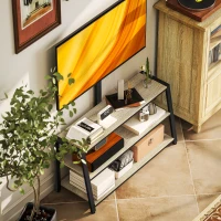 HOMCOM Meuble TV avec support pour téléviseurs de 32-70 pouces, étagères ouvertes, angle ajustable 35°, 108x41x135cm, effet bois naturel(m-8)