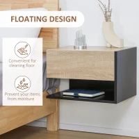 HOMCOM Floating Bedside Table Set of 2, Wall Mounted Bedside Cabinet with Drawer and Open Shelf, Modern Nightstand for Bedroom, 46 x 30 x 30 cm, Oak Tone(m-4)