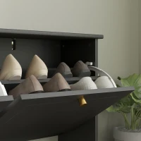 HOMCOM Narrow Shoe Storage Cabinet, Slim Shoe Cabinet with 4 Flip Drawers, Adjustable Shelves for 16 Pairs of Shoes, Black(m-8)