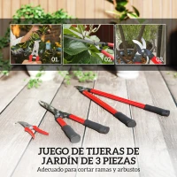 Outsunny Juego de Herramientas Jardinería de 3 Piezas con Tijeras de Jardín Cortarramas Tijeras de Podar y Mangos de Goma Ligera(m-4)