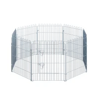 PawHut Parque para Animais de Estimação com 8 Paineis 63x76cm Cerca para Animais de Estimação com Porta com Trava para Jardim Pátio Exterior Prata(m-1)