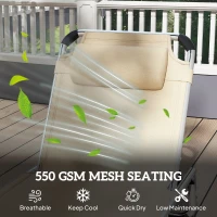 Outsunny Foldable Outdoor Sun Lounger, Reclining Lounge Chair Camping Bed Cot with Pillow 4-Level Adjustable Back Aluminium Frame, Khaki(m-6)