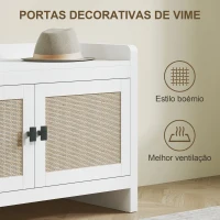 HOMCOM Banco Sapateira com Portas Frentes de Vime Prateleira para 8 Pares de Sapatos para Entrada Dormitório 80x35x52 cm Branco(m-4)