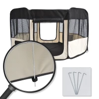 PawHut Parque para Animais de Estimação Dobrável com 2 Portas e Almofada Tecido Oxford Ø114x58 cm Preto e Creme(m-8)