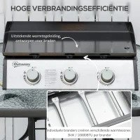 Outsunny Gasgrill met 3 Branders, Slang, Anti-aanbak Grillplaat, Roestvrijstaal, Kleur: Zilver, 63 x 48 x 21 cm(m-5)