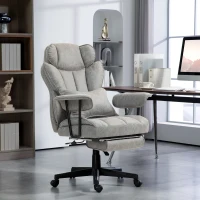 HOMCOM Office Chair with 6 Point Massage and Heat, Ergonomic Desk Chair with Foot Rest, Lumbar Support, Reclining Function and Wide Seat, Height-Adjustable High Back Swivel Rolling for Home, Grey(m-2)