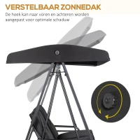 Outsunny Hollywoodschommel, 2-zits Tuinschommel met Verstelbaar Dak, tot 220 kg belastbaar, 145 x 116 x 172 cm, Zwart(m-4)