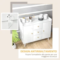 HOMCOM Credenza Moderna in Legno con 3 Cassetti e 2 Armadietti a 2 Livelli, 90x32x80 cm, Bianco(m-5)