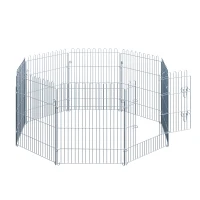 PawHut Parque para Animais de Estimação com 8 Paineis 63x76cm Cerca para Animais de Estimação com Porta com Trava para Jardim Pátio Exterior Prata(m-8)