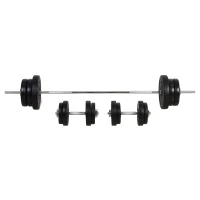 HOMCOM Conjunto de Barras de Pesos com 14 Discos de Pesos Intercambiáveis até 55kg Conjunto de Pesos e Barras Ajustáveis para Culturismo Treinamento Fitness em Casa Academia Preto(m-1)