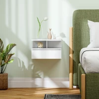 HOMCOM Comodino Sospeso per Camera da Letto con Cassetto e Mensola in Legno, 35x32x22.5cm, Bianco(m-7)