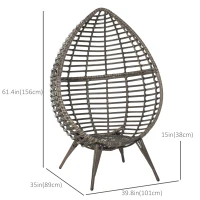 Outsunny eardop PE Wicker Rattan Chair w/ Thick Cushions 4 Legs Outdoor Seat Egg Garden(m-3)