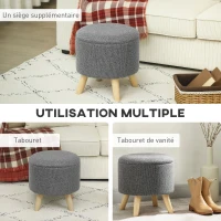 HOMCOM Pouf rond repose-pieds tabouret avec coffre de rangement pieds en bois design moderne gris(m-6)