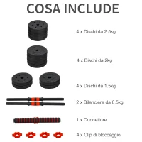 Homcom Set Gantere/Haltera 25 kg cu 12 discuri reglabile(m-6)