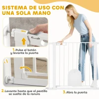 PawHut Barrera de Seguridad para Perros Mascotas 75-103 cm para Escaleras y Puertas con 2 Extensiones Cierre Automático y Sistema de Doble Bloqueo Blanco(m-4)