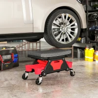 HOMCOM Rolling Mechanic Stool, 135kg Capacity Workshop Stool, 360° Swivel Roller Padded Creeper Seat with Wheels, Slide Out Tool Trays and Drawer for Garage, Shop, Auto Repair, Black(m-8)