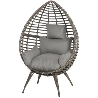 Outsunny eardop PE Wicker Rattan Chair w/ Thick Cushions 4 Legs Outdoor Seat Egg Garden(m-11)