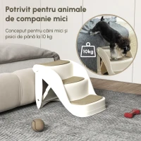 PawHut Scarita pentru Caini Pliabila cu 3 Trepte Antiderapare, Scara pentru Animale Domestice, Catelusi, Pisici, din PP Bej(m-7)