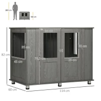 PawHut Gaiola para Cães Grandes Desmontável 2 em 1 Mesa Auxiliar com 2 Portas com Trava e 4 Janelas 114x60x82 cm Cinza(m-3)