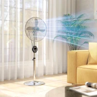 HOMCOM 16" Metal Pedestal Fan with Oscillating, Adjustable Height - Silver Tone(m-2)