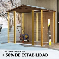 Outsunny Caseta de Jardín Exterior 3 m² 235,7x152x208,7 cm con 2 Puertas Corredizas y 4 Ventanas Natural y Café(m-5)