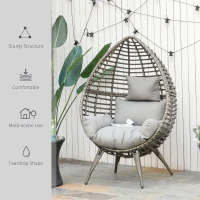 Outsunny eardop PE Wicker Rattan Chair w/ Thick Cushions 4 Legs Outdoor Seat Egg Garden(m-6)