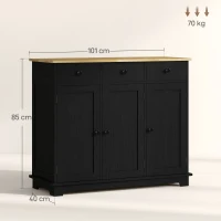 HOMCOM Sideboard with Rubberwood Top and Adjustable Shelves for Dining Room, Kitchen - Black Wood-Effect(m-3)