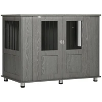 PawHut Gaiola para Cães Grandes Desmontável 2 em 1 Mesa Auxiliar com 2 Portas com Trava e 4 Janelas 114x60x82 cm Cinza(m-10)