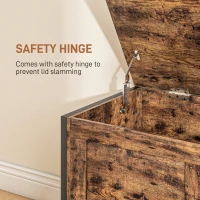 HOMCOM Bancă de Depozitare de 95L în Stil Industrial cu Capac cu Balamale de Siguranță, 80x40x49 cm, Maro Rustic(m-5)