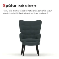 HOMCOM Fotoliu Tapițat pentru Interior cu Brațe și Taburet Integrat, Fotoliu pentru Sufragerie din Țesătură cu Efect de Catifea, 73x77.5x98 cm, Gri Închis(m-4)
