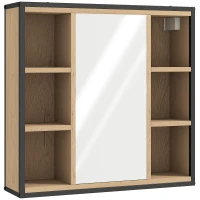 HOMCOM Armoire murale salle de bain avec miroir, 52 x 24,5 cm avec 6 compartiments ouverts et étagère réglable, chêne(m-11)