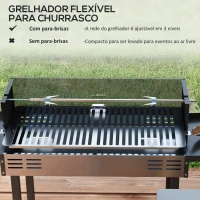 Outsunny Barbecue a Carvão Barbecue Portátil 118x32x90 cm com Espeto Giratório Ajustável em Altura com 3 Níveis Preto(m-5)