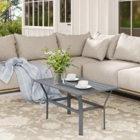 Outsunny Metal Garden Coffee Table, Rectangular Outdoor Side Table with Slatted Tabletop, Foot Pads for Outside, Garden, Balcony, Porch, 91.5 x 55 x 45cm, Dark Grey(m-7)