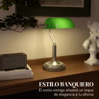HOMCOM Lámpara de Escritorio Banquero E27 con Pantalla Ajustable Interruptor Basculante para Hogar Oficina Biblioteca Verde(m-4)