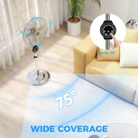 HOMCOM 16" Metal Pedestal Fan with Oscillating, Adjustable Height - Silver Tone(m-4)