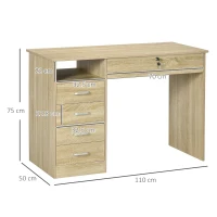 HOMCOM Computer Desk, Home Office Desk with Lockable Drawer, Storage Shelf for Study Bedroom, 110 x 50 x 76 cm, Oak(m-3)