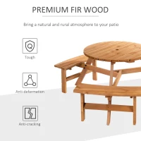 Outsunny Round Table W/3 Attached Benches-Fir Wood(m-5)