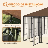 PawHut Parque para Cães com Toldo Canil para Exterior com Suporte Giratório para Comida 2 Tigelas 211x211x151 cm Preto Marrom(m-7)