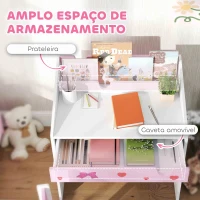 AIYAPLAY Conjunto de Secretária e Cadeira para Crianças com Gaveta Amovível e Compartimento para Dormitório Sala de Jogos Rosa e Branco(m-5)