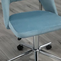 Vinsetto Schreibtischstuhl, Höhenverstellbar Homeoffice Stuhl ohne Armlehne, drehbar Bürostuhl mit Samtoptik, Ergonomisch Schminkstuhl für Schlafzimmer, Arbeitszimmer, Blau(m-10)