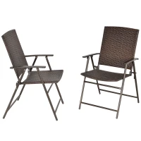 Outsunny 2pcs Folding Garden Chair Rattan Bistro Set with Armrest for Outdoor Steel Frame(m-11)