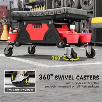 HOMCOM Rolling Mechanic Stool, 135kg Capacity Workshop Stool, 360° Swivel Roller Padded Creeper Seat with Wheels, Slide Out Tool Trays and Drawer for Garage, Shop, Auto Repair, Black(m-6)