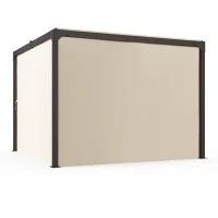 Outsunny Pérgola de Alumínio 420x295x220 cm Pérgola de Jardim com Telhado de Correr 4 Paredes Laterais e Orifícios de Drenagem Bege e Preto(m-7)