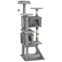 PawHut 138cm Cat Tree, Multi-Level Cat Tower with Scratching Posts and Pad, Bed, Condos, Platforms, Toy Balls, Light Grey(m-11)