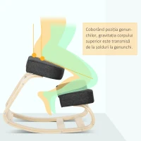 Vinsetto Scaun Ergonomic cu Suport pentru Genunchi din Lemn de Mesteacăn, 51x69x58 cm, Negru(m-4)
