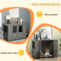 PawHut Gaiola para Cães Grandes Desmontável 2 em 1 Mesa Auxiliar com 2 Portas com Trava e 4 Janelas 114x60x82 cm Cinza(m-5)