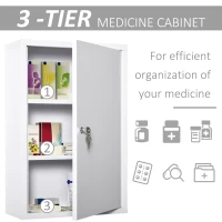 kleankin 24''x16'' Steel Wall Mount Medicine Cabinet 3 Tier First Aid Kit Home Emergency Box for Bathroom Kitchen, Lockable with 2 Keys(m-5)