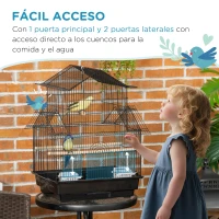 PawHut Jaula para Pájaros de Acero Pajarera con Bandeja Extraíble y 2 Comederos Pinzones Periquitos 50,5x41x63 cm Negro(m-6)