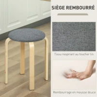 HOMCOM Ensemble de 4 tabourets empilables ronds sans dossier avec assise rembourrée, 40 x 40 x 45 cm, gris(m-5)