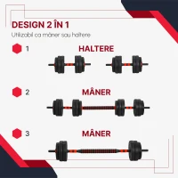 Homcom Set Gantere/Haltera 25 kg cu 12 discuri reglabile(m-4)